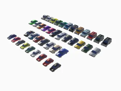 set of cars Low-poly 3D model