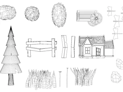 Lowpoly nature cabin collection Low-poly 3D model