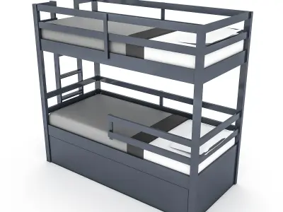 modern wooden bunk bed 02 3D Low-poly 3D model