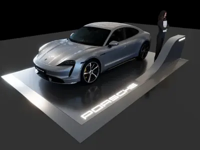 Porsche Car DIsplay Stand - 06m x 04m 3D model  - CAR INCLUDED 3D model