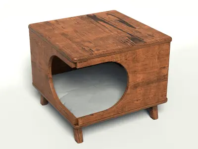 Wooden Cat House Furniture Low-poly 3D model