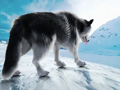 Fur Husky Rigged in Blender Low-poly 3D model