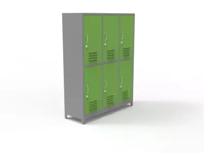 METAL CABINET -TRIPLE LONG- SIX COVER-GRAY AND GREEN Low-poly 3D model