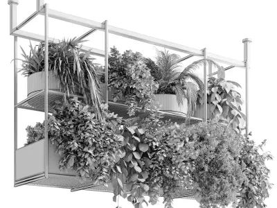 Hanging plants - Rectangle pot - indoor plant set 500 3D model