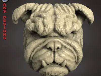 Bulldog version 1 Bas relief for cnc 3D print model