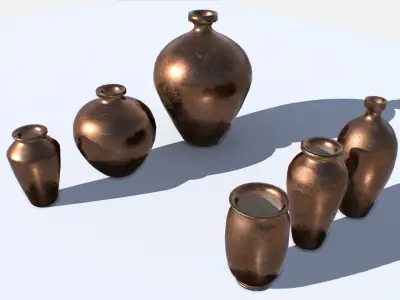 Old Copper Jars pack 1 Low-poly 3D model