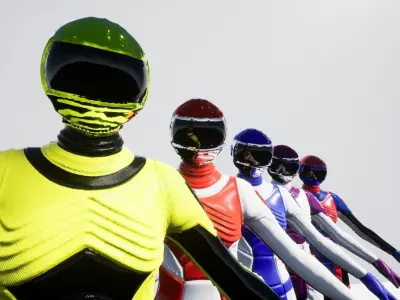 AdrenalineFemaleSuit group of robots Low-poly 3D model