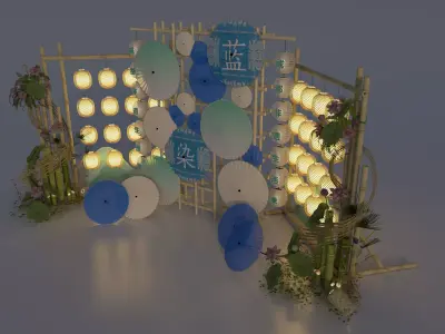 Chinese-style photo backdrop Low-poly 3D model