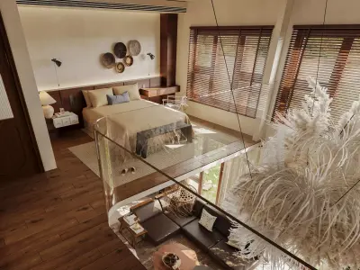 Wabi-sabi style living room dining room and bedroom 3D model