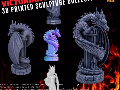 Dragon Wrapped Around Ancient Column Statue 3D model