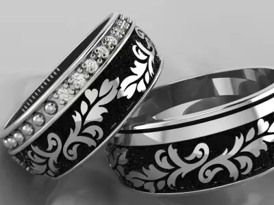 Marriage set wedding ring with diamonds 3D print model