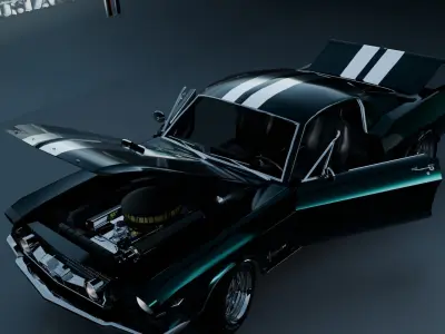 Mustang 1965 Rigged Complete Car With Engine 3d model Low-poly 3D model