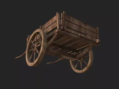 Realistic Medieval Viking Wooden Cart- Game Ready PBR Asset Low-poly 3D model