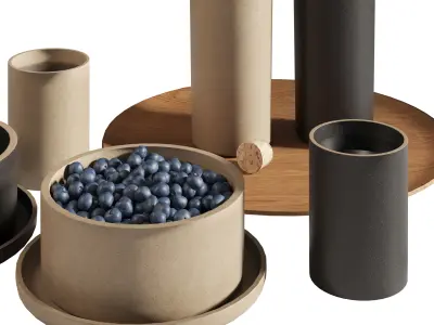 Japandi decoration set with cotton 3D model