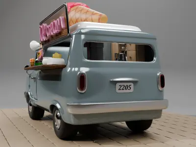 Street Coffee  Ice Cream Van  Isometric Low Poly Low-poly 3D model