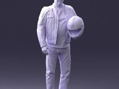 Biker in a motorcycle jacket with a helmet 0083 3D model