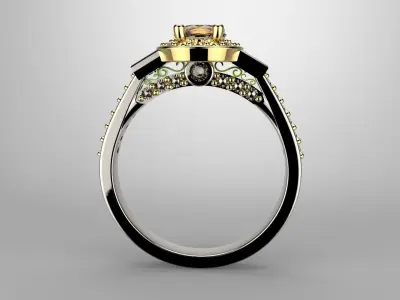 Luxury Full Diamond round shaped Yellow Diamond engagement ring 3D print model