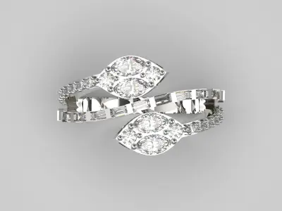 Luxury double-ended ring with marquise baguette diamonds jr00096 3D print model