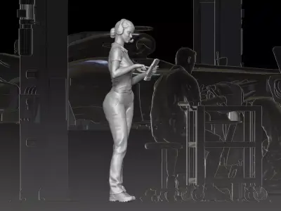 mechanic 4 at work in the garage during the Formula 1 3D print model