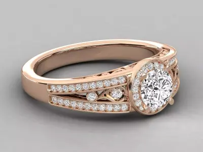 Luxury Vintage Halo Diamond Ring CAD Design With Double Shank 3D print model