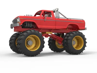 Vintage Monster Truck with double wheels Scale 1 to 25 3D print model