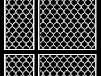 Wood Arabic Islamic pattern decorative grill screen 3D model 9