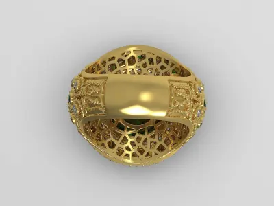 Mens Ring with Large Round Stone  3D Model 3D print model