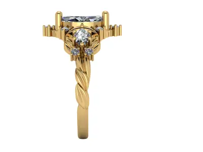 Marquise diamond ring with leaf shank 3D print model