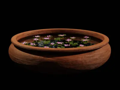 Decorative Clay Water Tub  Low-poly 3D model