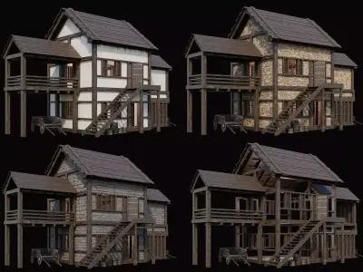 Medieval Village Pack 10 - 4 Assets - 4K Textures Game Ready Low-poly 3D model