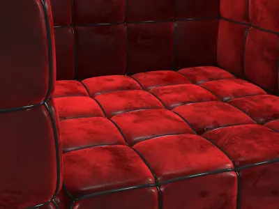 Armchair Red velvet Low-poly 3D model