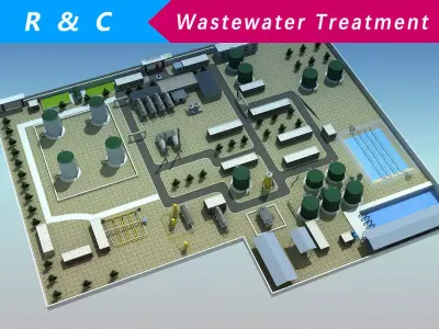 Wastewater Treatment Plant Low-poly 3D model
