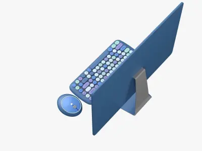 Sweet Pc Set Monitor Keyboard Mouse Night Blue Version 3D model