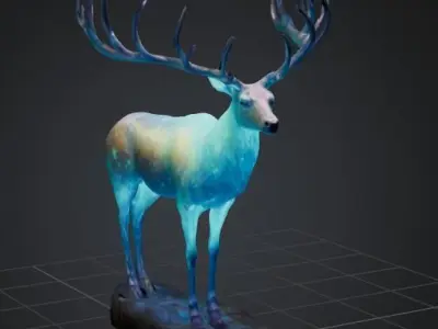 Set of  bio luminescent fantasy forest giant deer  3D model