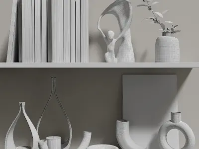 Decorative set with books and vases 3D model