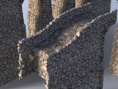 Modular Stone Bridge Low-poly 3D model