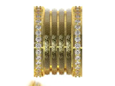 Wide Multi Band Ring with Diamond and Textured Layers rr0058 3D print model