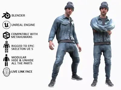 Man - Autumn Outfit 7 - Modular - Rigged Low-poly 3D model