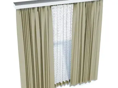 Grey Long Curtains 3D model