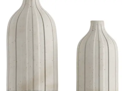 Ribbed Ceramic Vase Set 3D model