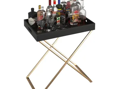 Black and White Mini Bar Beverage Tables 3D model