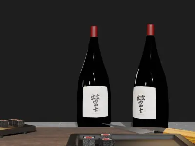kitchen japanese table with bottle of wine Low-poly 3D model