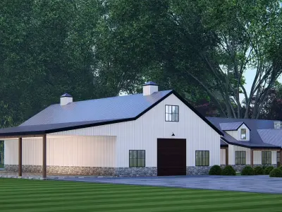 3D Model of Modern Barndominium House Exterior 3D model