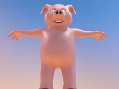 Pig Character Rigged Low-poly 3D model