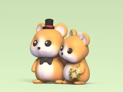 Hamster Couple Wedding Cake Topper 3D print model