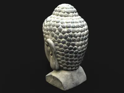 Buddha head concrete statue Low-poly 3D model