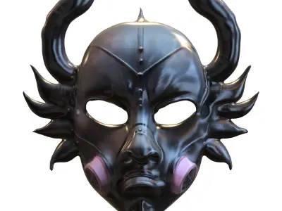 Ornate Fantasy Mask with Metallic Horns Low-poly 3D model