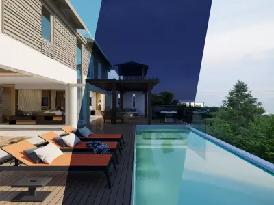 Luxury house with pool 3 setups in 1 day cloudy and night 3D model