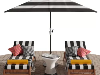 Beach lounge outdoor set 10 3D model