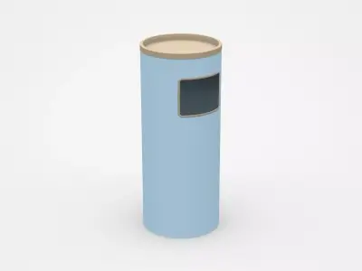 Blue Round Trash Bin With Brown Top 3D model